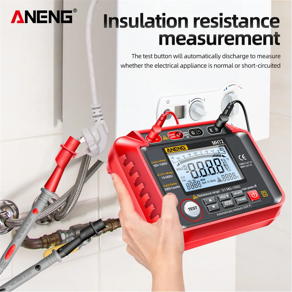 Megohmmeter Insulation Resistance Electricians Tester Tools ANENG MH12 High Precision Digital High Voltage Voltmeter Measurement
