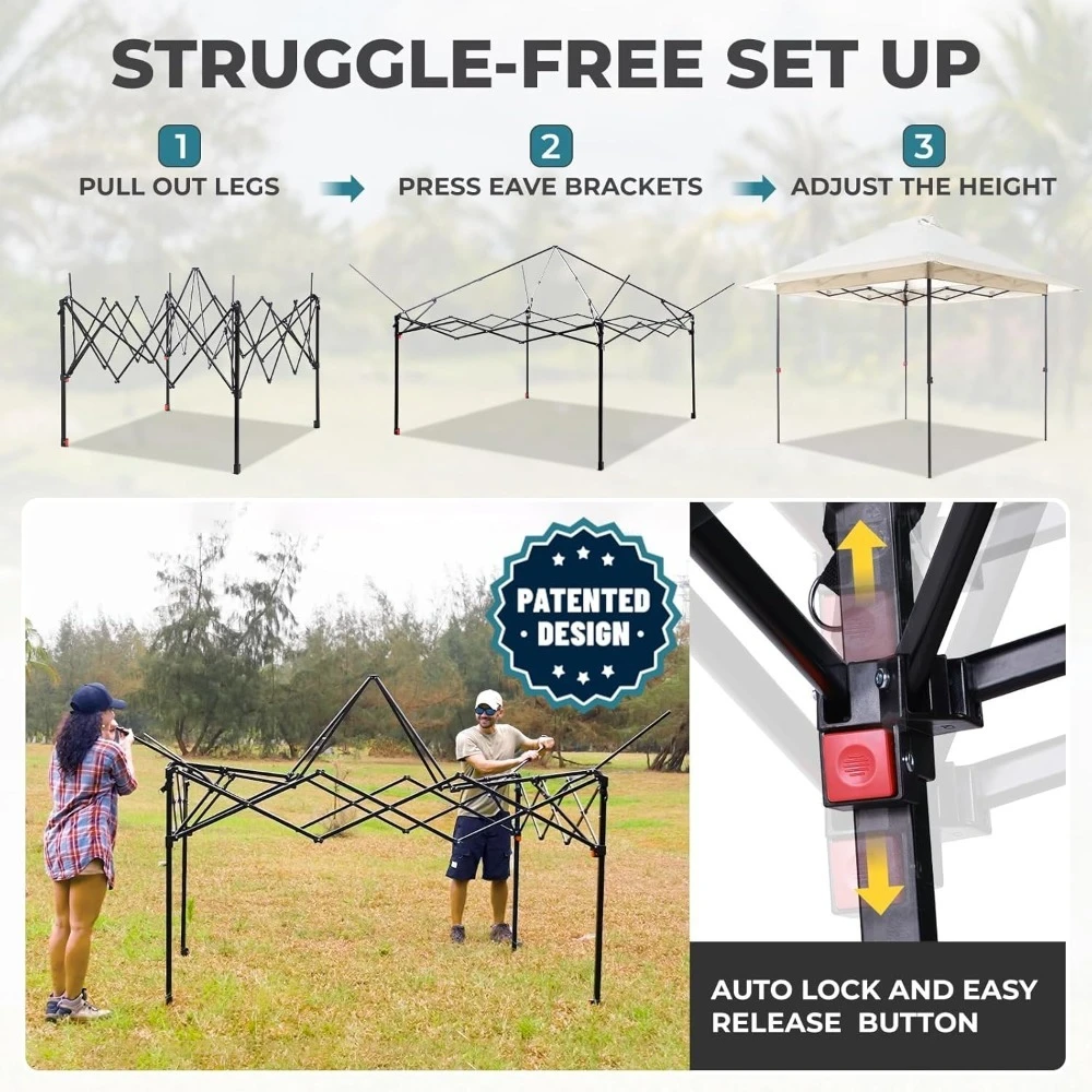 10x10 ポップアップキャノピーテント、クイックオープンフレーム付き屋外サンシェードキャノピー、ビーチキャノピーテント