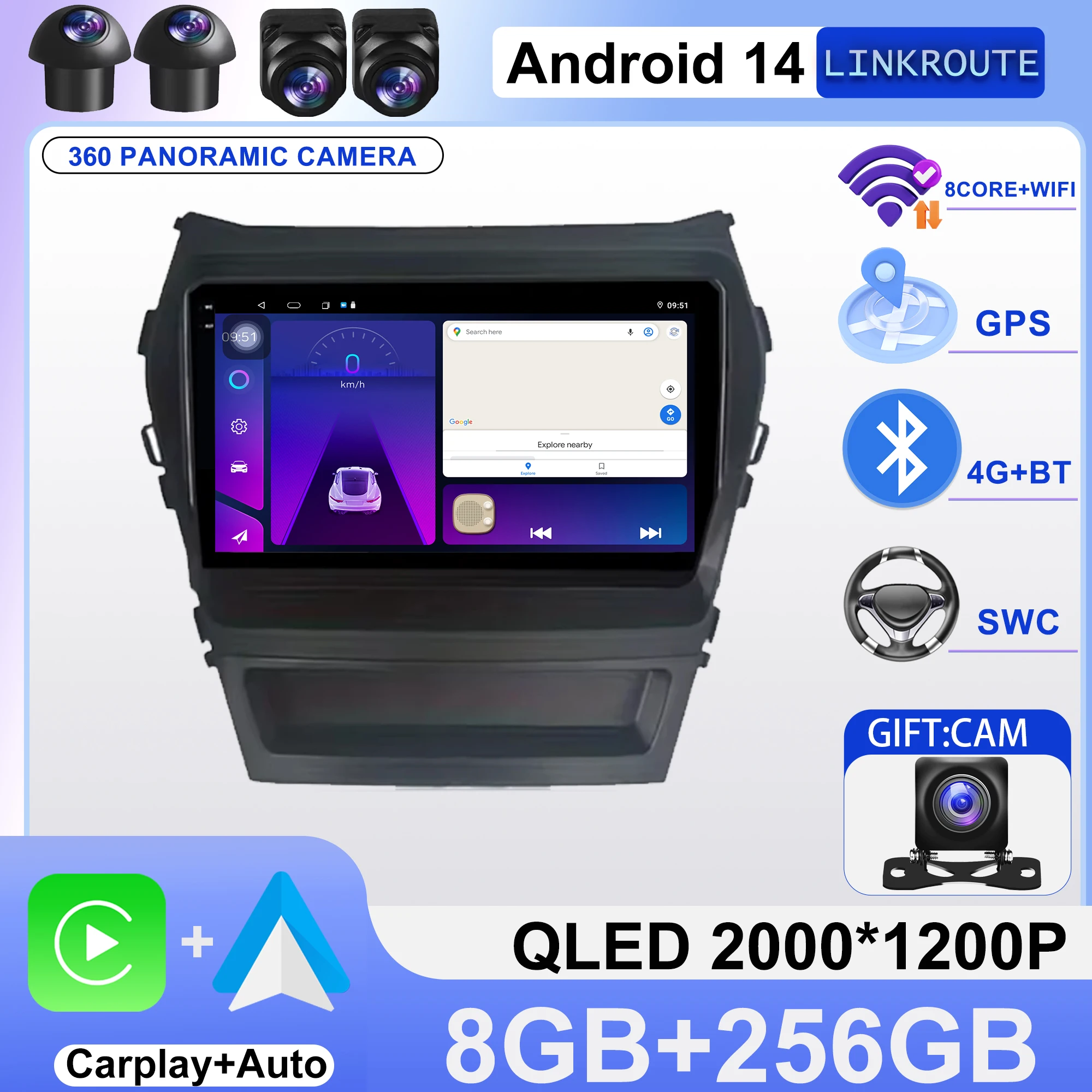 

Wireless CarPlay Android Auto Radio for Hyundai Santa Fe 3 2013 - 2016 5G WIFI Car Navigation Multimedia Video Player NO 2DIN