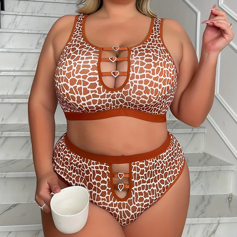 

Sexy bra dot print hollowed-out sexy boneless comfort lingerie set large size for women