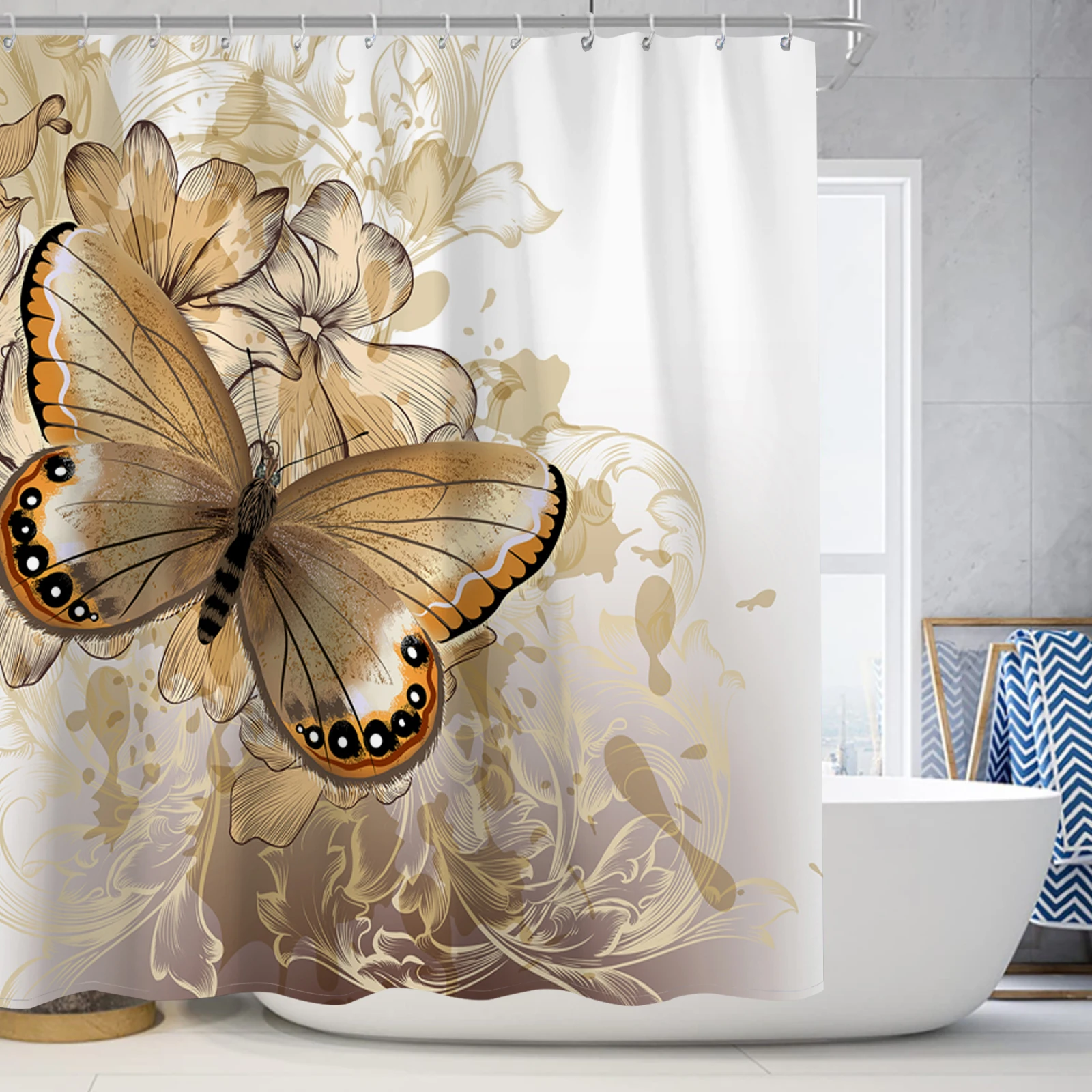 Colorful butterfly print shower curtain modern waterproof shower curtain polyester home décor bathroom curtain with hooks