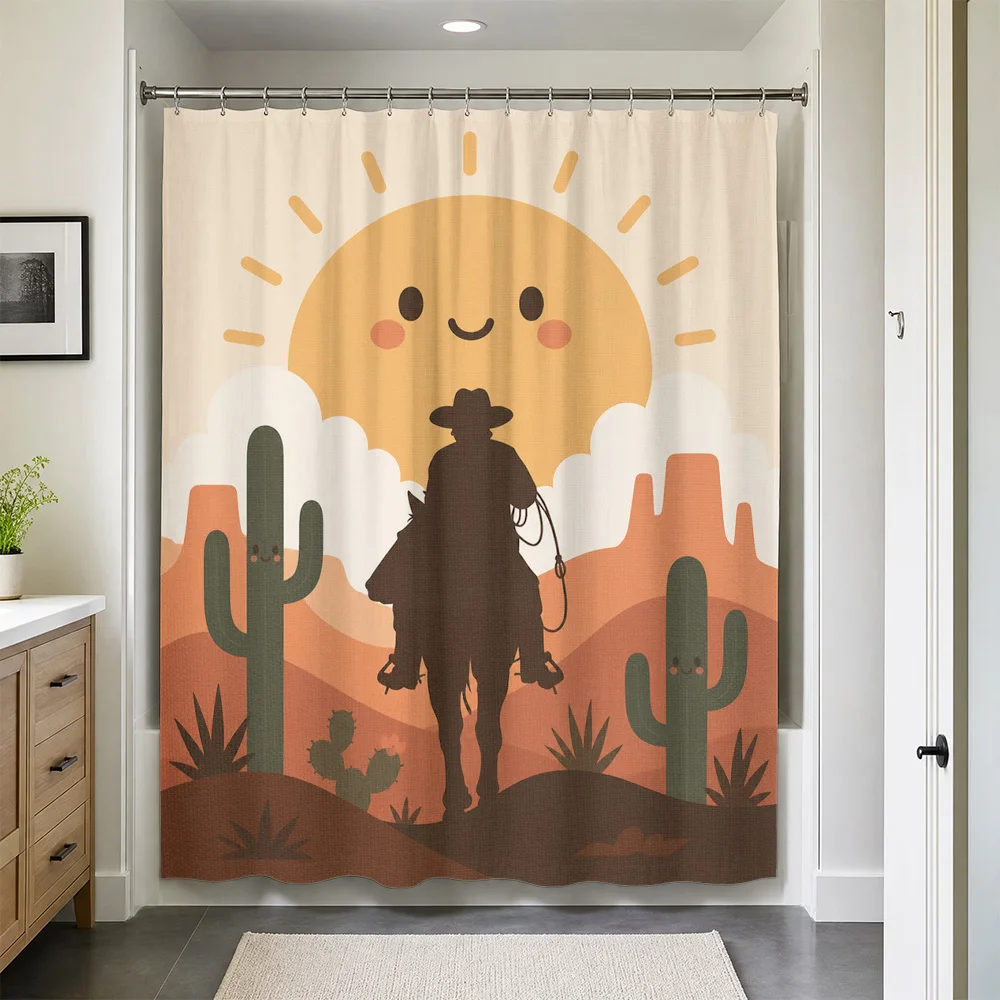 Waterproof Boho Desert Shower Curtain Southwest Style Cactus Sun Cowboy Print Bathroom Decor Shower Liner Tropical Chic Bohemian