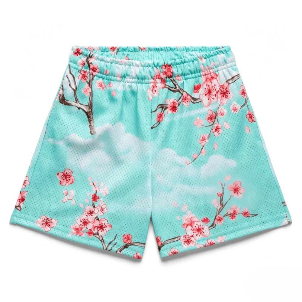 Japanese Romantic Cherry Blossom 3D Print Breatha Quick-dry Men's Short Pants Outdoor Leisure Beach Vacation Parent-Child Shorts