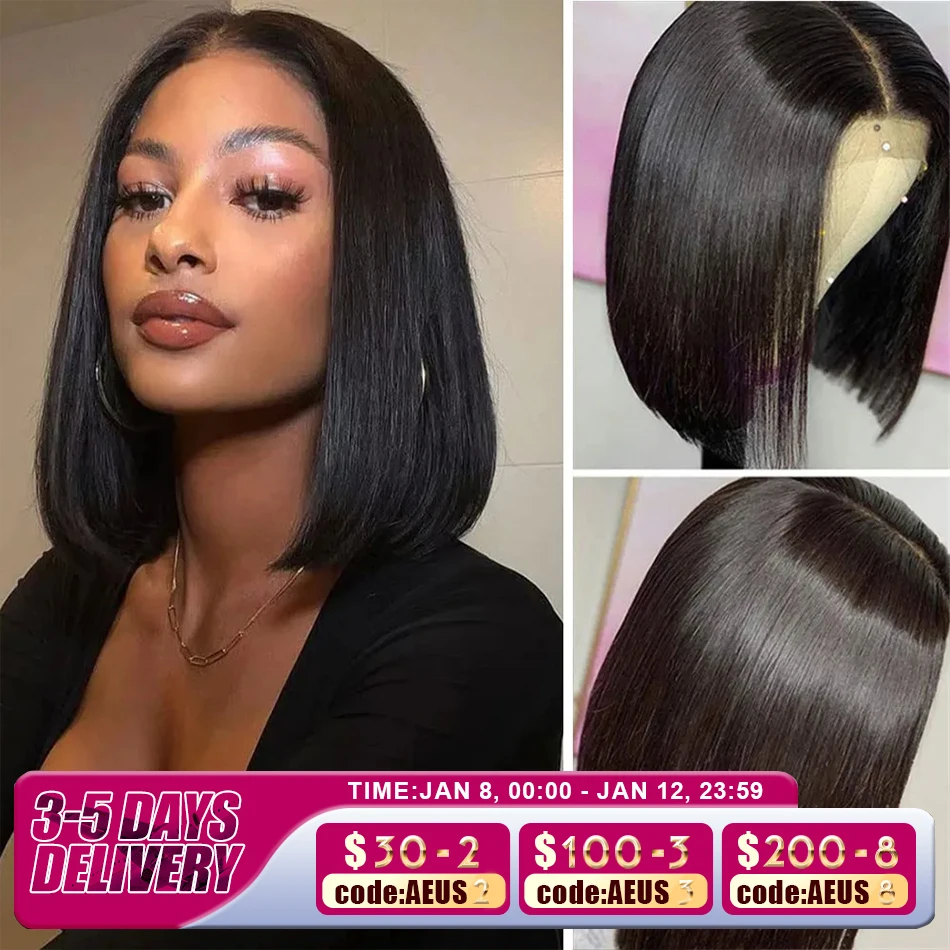 T Part Bob Lace Human Hair Wigs For Black Women Straight Short Bob Human Hair Wigs Brown Brazilian Remy Hair Middle Part Side