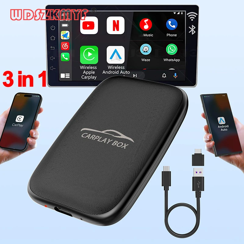 4 in 1 Carplay&Auto Wired to Wireless Android Auto Adapter Wired Android Auto Cars Smart Ai Box WiFi TF Card For Netflix Youtub