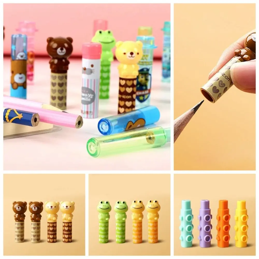 4Pcs Kawaii Pencil Protector Pencil Protective Cover Bear Frog Plastic Pencil Cap Building Block Pen Lid Prize Gifts