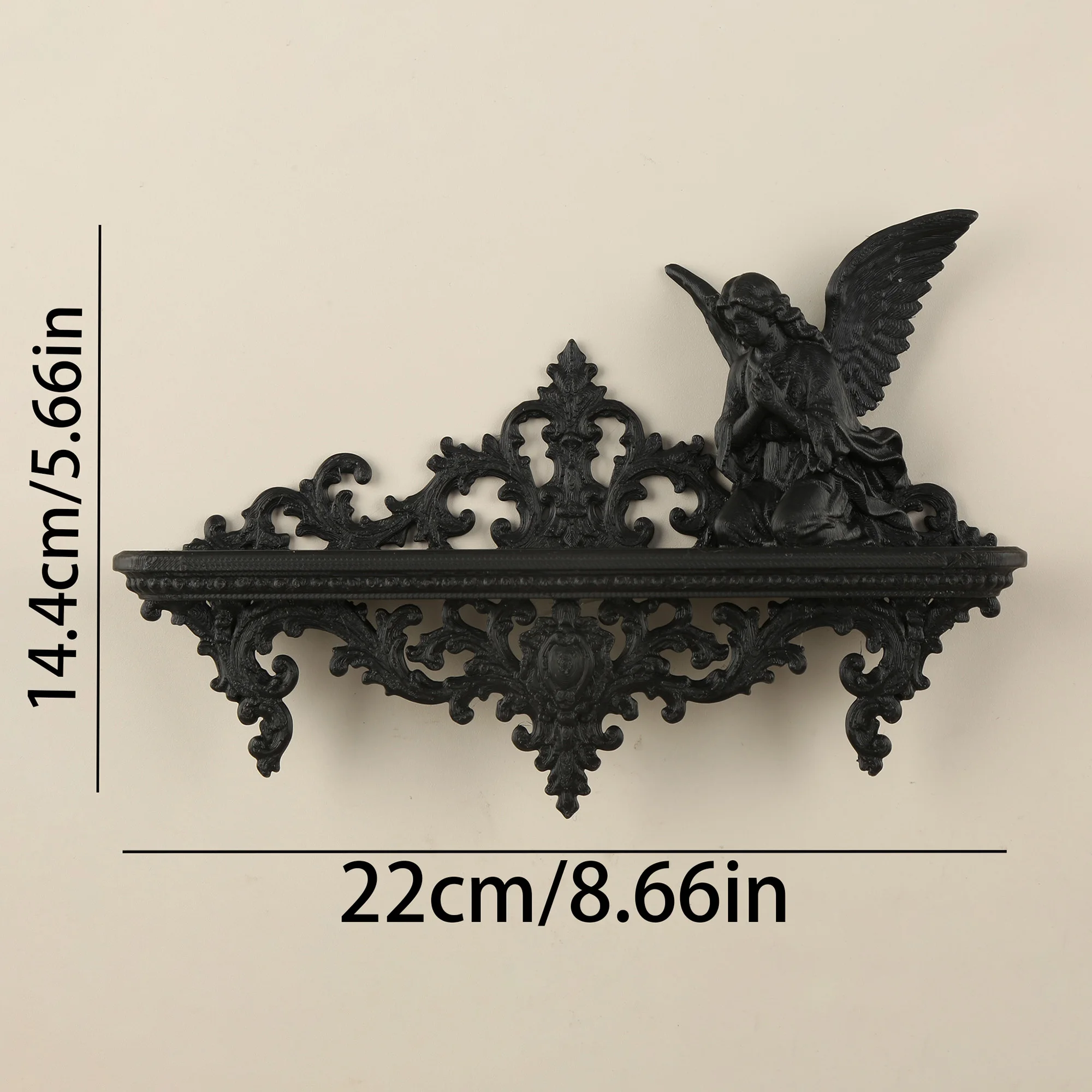 Gothic Baroque Praying Angel Wall Shelf, Black Plastic Floating Display Shelf for Crystals Candles Dark Academia Halloween Home