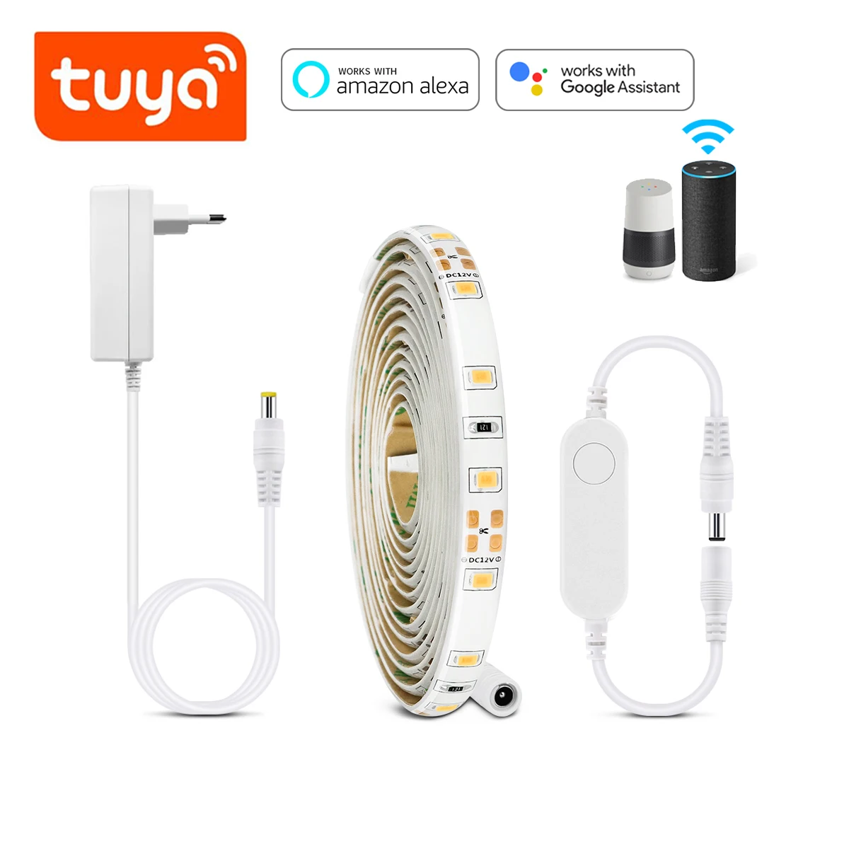 12V Tuya Smart Home WiFi LED Strip Light 2835SMD 60LEDs/m Smart Life App Control Adhesive-Back Lamp Work With Alexa Google Home