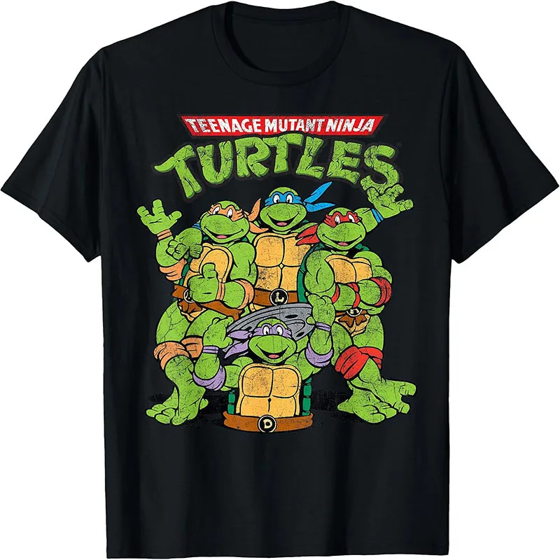 Teenage Mutant Ninja Turtles Retro Group Distressed Vintage Logo T-Shirt