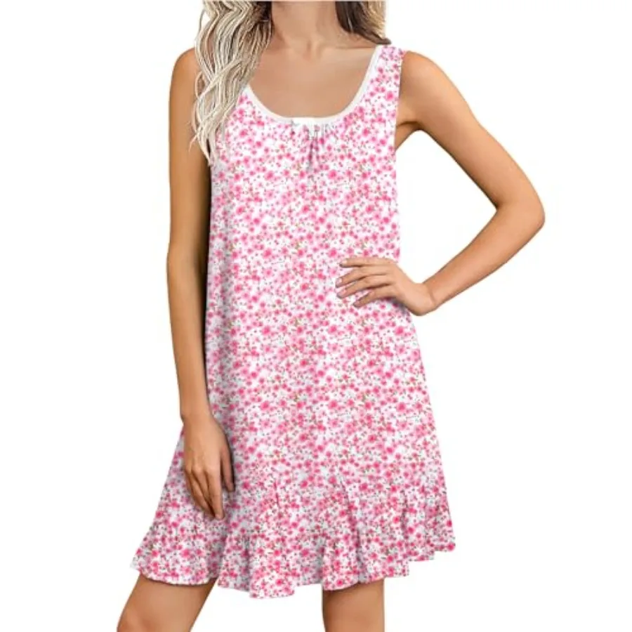 

Ekouaer Nightgowns for Women Sleeveless Nightdress Cute Night Gowns Short Sleepshirt Soft Sleepwear Pajama Dress S-XXXL