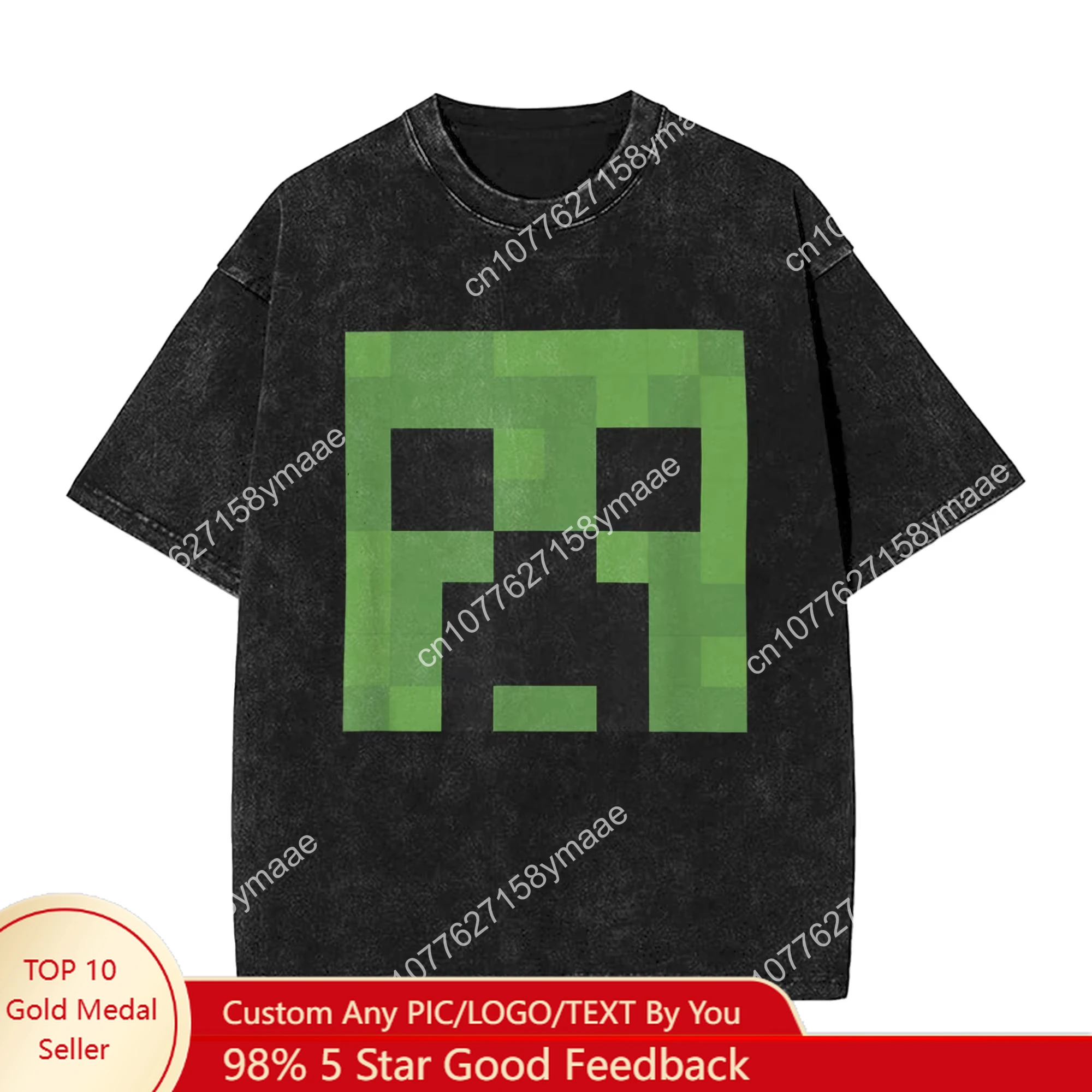 

Minecraftes Creeper Big Face Vintage Washed T Shirts Fashion Tees Summer Short Sleeve O Neck Trendy Cool Casual Rendy Oversized