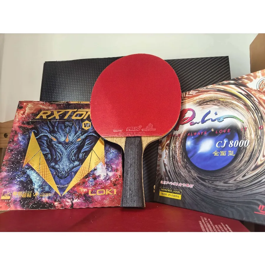 LOKI Kylin K6 Carbon Table Tennis Blade Custom Hand Glued Ping Pong Bat with LOKI Ryzen 7 & Palio J8000 Rubber
