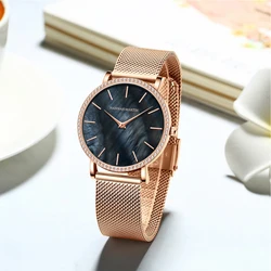 Hannah Martin Luxury Water Diamond Women Watch Fashion 36mm Shell Dial Rose Gold Stainless Steel Japanese Original Quartz Watch