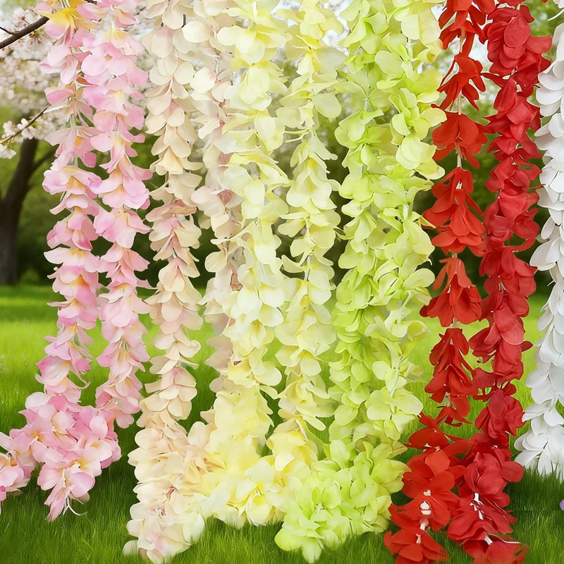 

Artificial Wisteria Hanging Garland Silk Flower Vine Fake Floral for Wedding Arch Backdrop Christmas Home Garden Wall Decoration