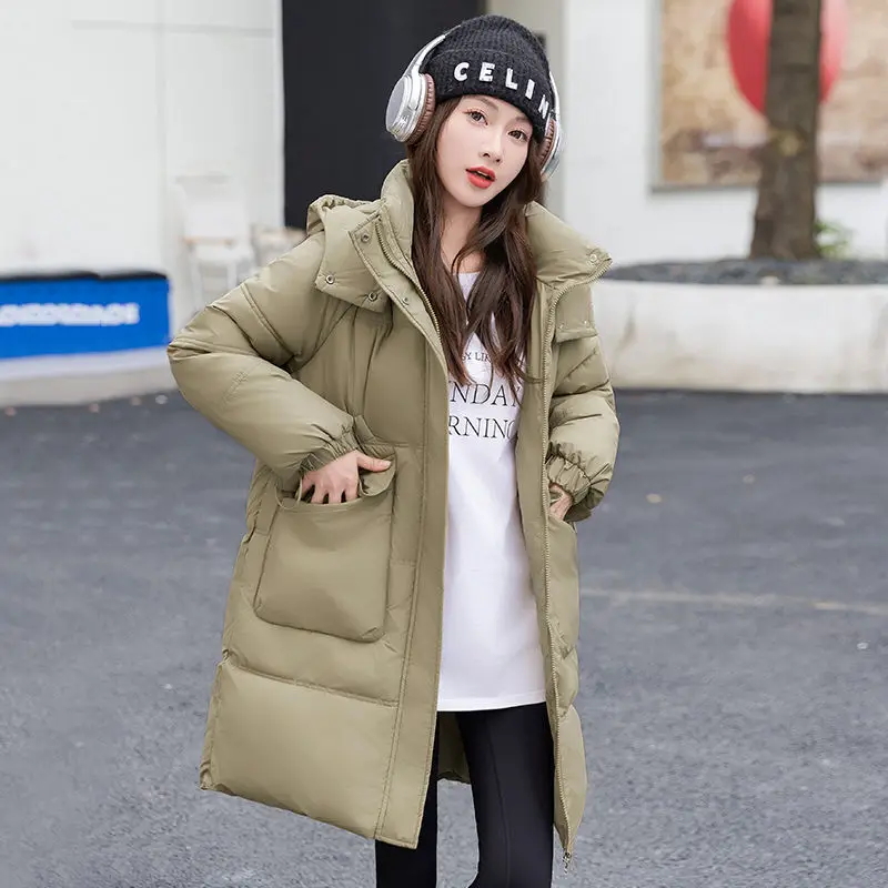 Fashion down cotton jacket women 2024 new winter Parkas Casual hooded Mid-Length padded Clothes coat Female loose outerwear T604