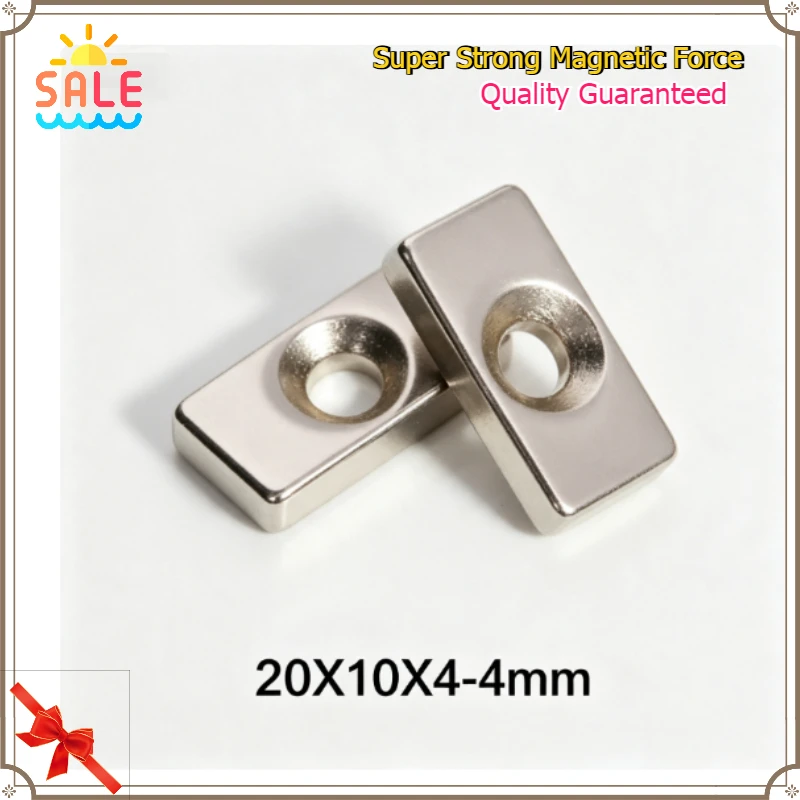 20x10x4-4mm  Square Neodymium Magnet 4mm Mounting Hole 20x10x4-4mm NdFeB Block Magnet for Cabinet Fixing Craft Model Making