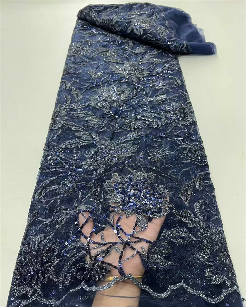 Tessuto di pizzo con perline africane di lusso Paillettes nigeriane di alta qualità Taglia per adulti per cucito di abiti da festa