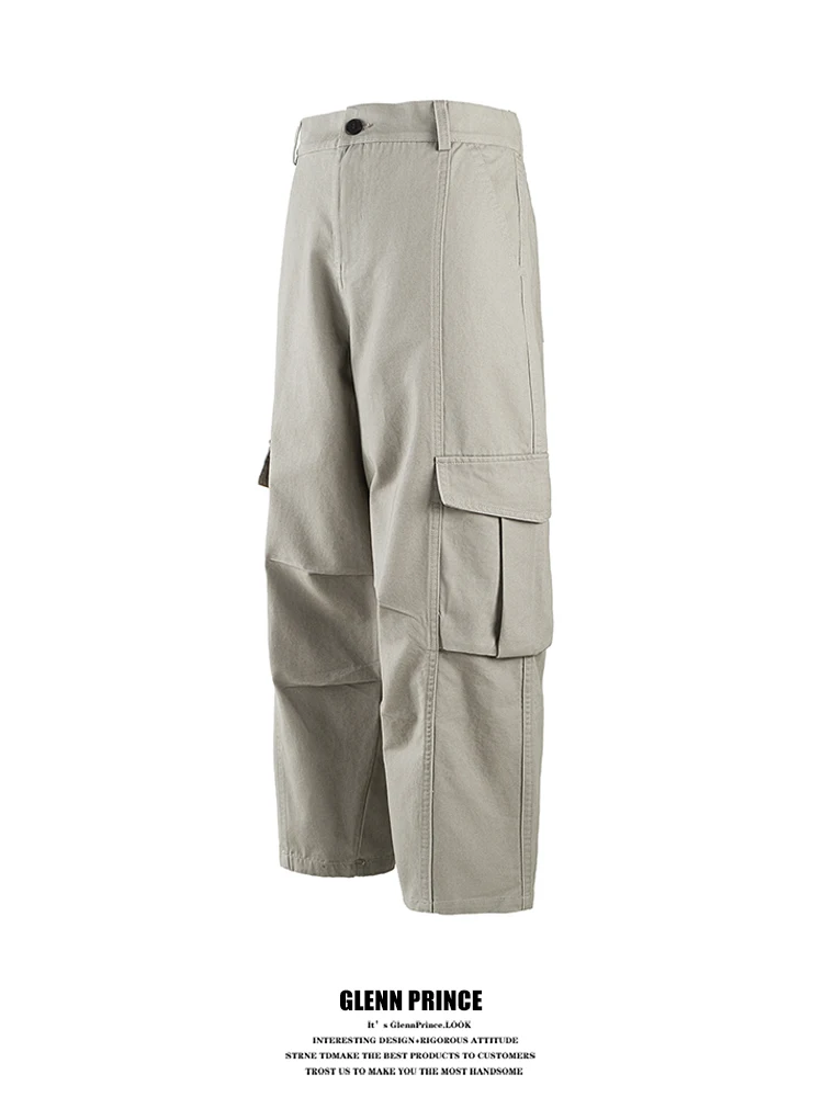 

GPstudio American Retro Men's Casual Pants Loose Wide Leg Straight Cut Pure Cotton Workwear Long Trousers Faion Brand