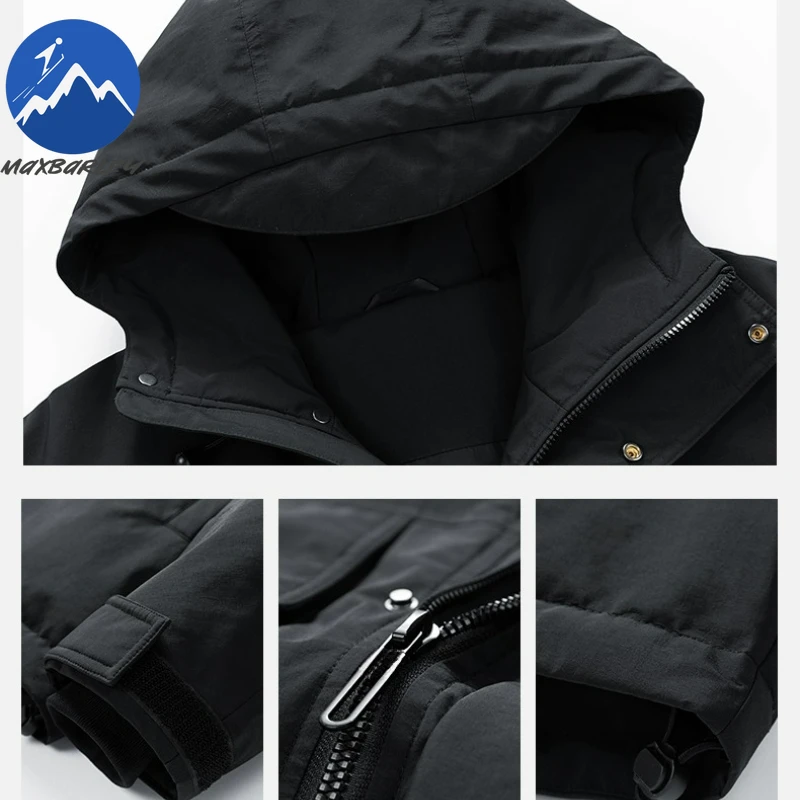 Maxbarley Men Luxury Down Jacket New Classic Hooded Snow Ski Thickened Warm Parka Fashion Streetwear Wear Windproof Winter Coat