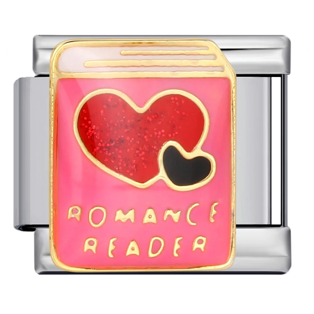 Niedliche, romantische, bunte, glasierte Herz-Geschenke, Bücher, italienischer Charm-Link, passend für 9-mm-Edelstahlarmbänder, DIY-Perlen, Schmuckherstellung – Detail 4