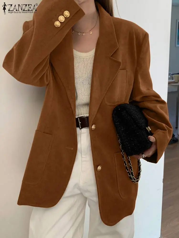 

Stylish Autumn Corduroy Blazer Coats Women Vintage Long Sleeve Lapel Jackets ZANZEA Elegant OL Work Suits Office Lady Outwear