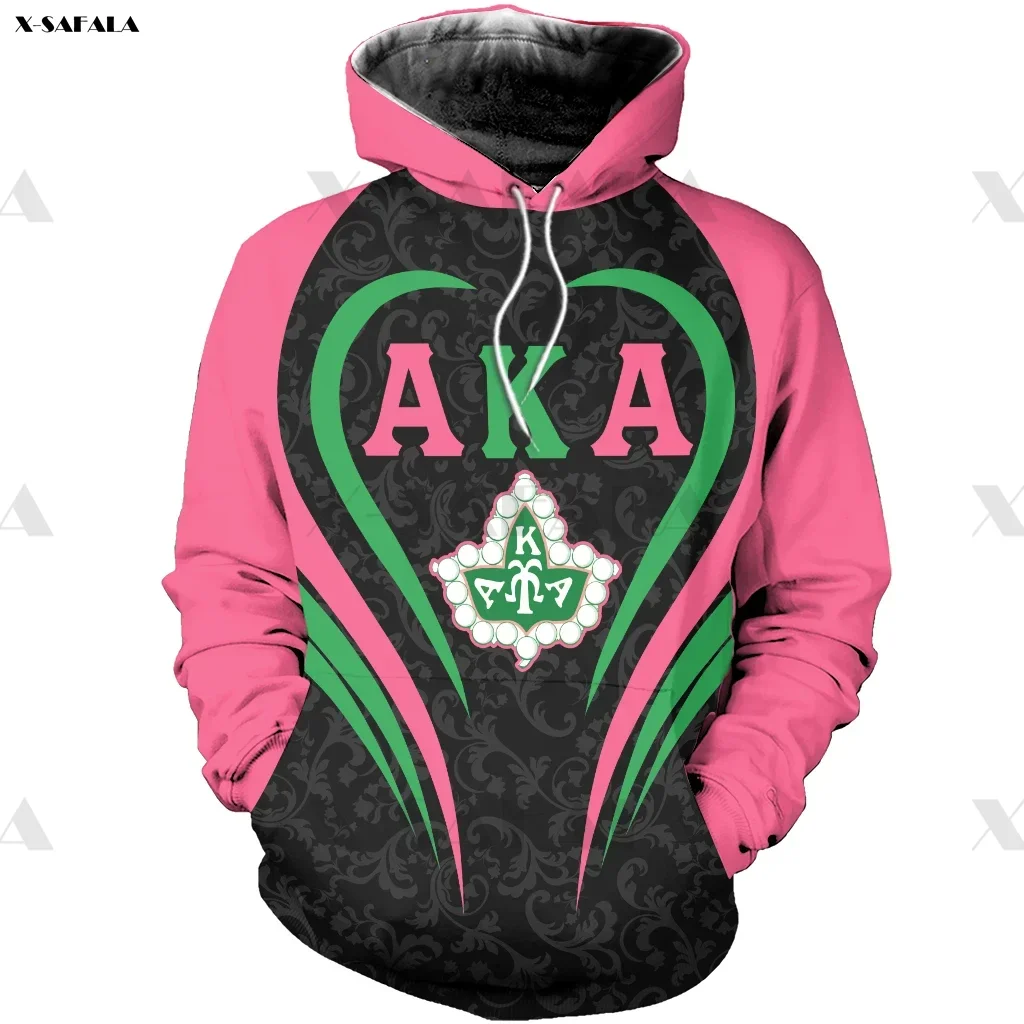 AKA 1908 Pink Style Society Pattern Tattoo 3D Over Printed Hoodie Man Women Unisex Outwear Zipper Pullover Sweatshirt Casual