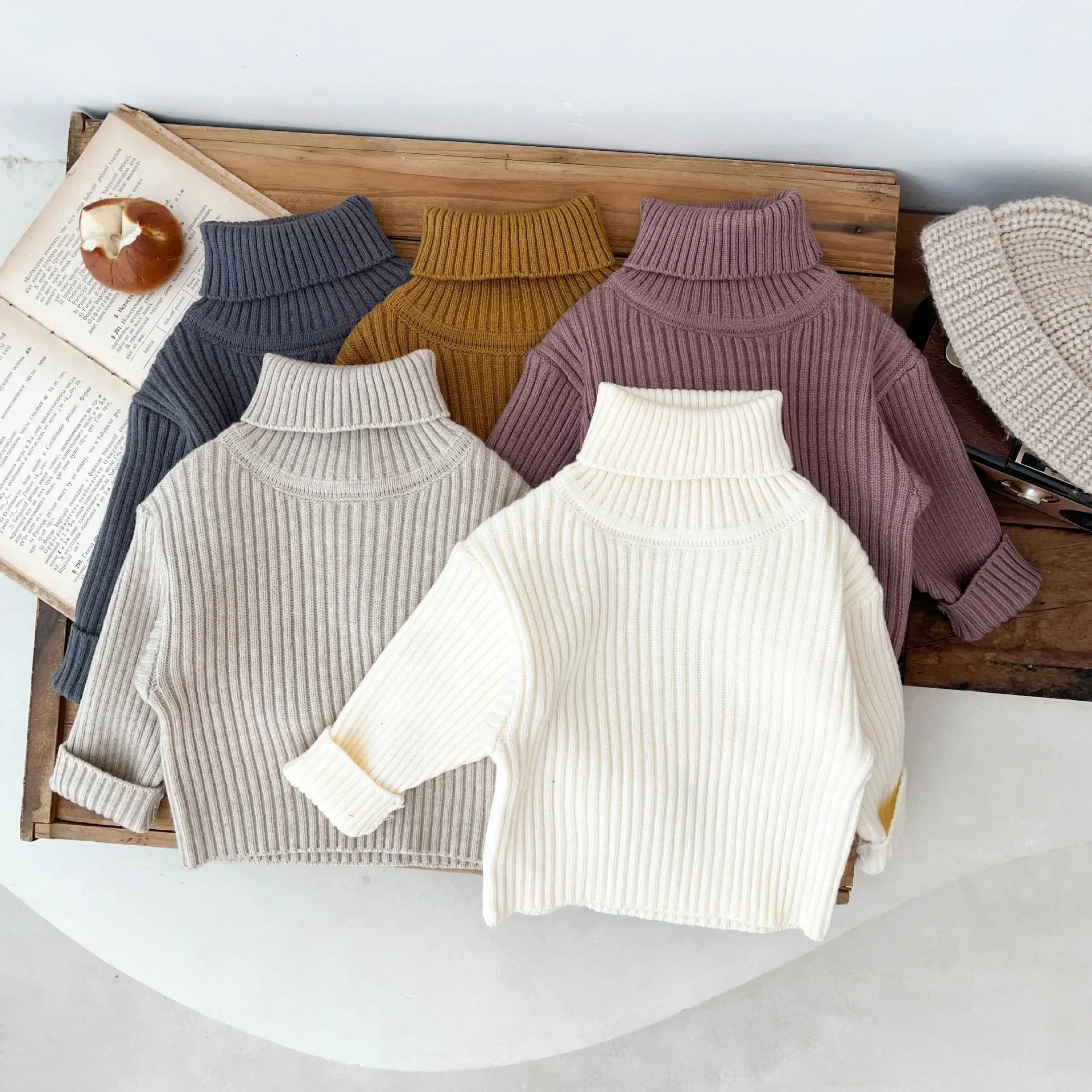 Baby Clothing Girls Sweater Autumn and Winter Thickened 2023 New Fashionable Knitted Solid Color Baby Turtleneck Pullover Top