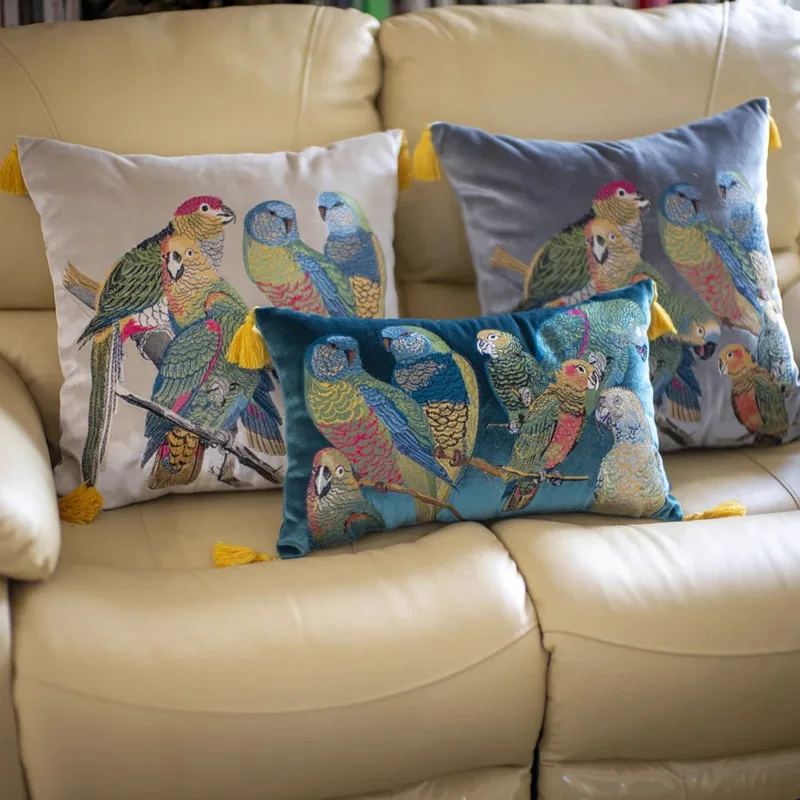 Chinese Style Living Room Sofa Cushion Cover  Home Decor Parrot Embroidery Pillow Case 45x45cm