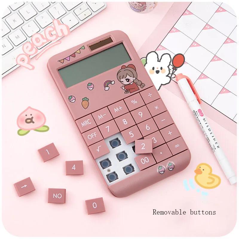 Cute Cartoon Calculator Fashion Student Portable Calculator Small Solar Financial Cashier Girl 12-bit Computer Dual Power System