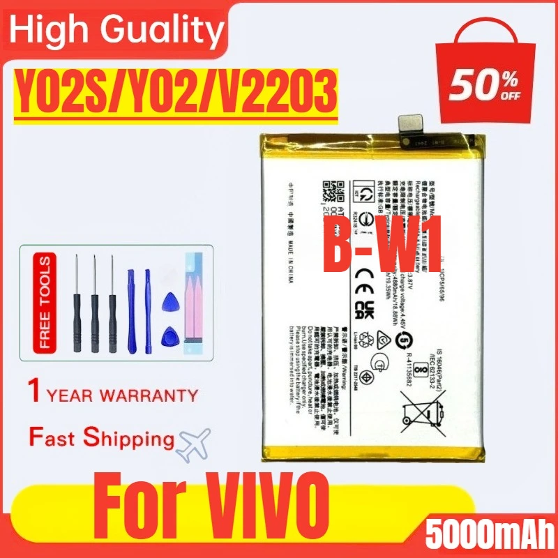 

B-W1 for VIVO Y02S/Y02/V2203new Large-capacity Mobile Phone Rechargeable Battery Replacement Bateria with Tools