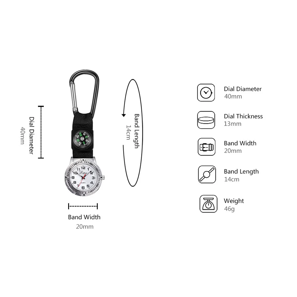 Montre à quartz à clipser pour hommes et femmes, mousqueton de poche, ceinture strucBelt Fob, randonnée, cadeaux pour dames