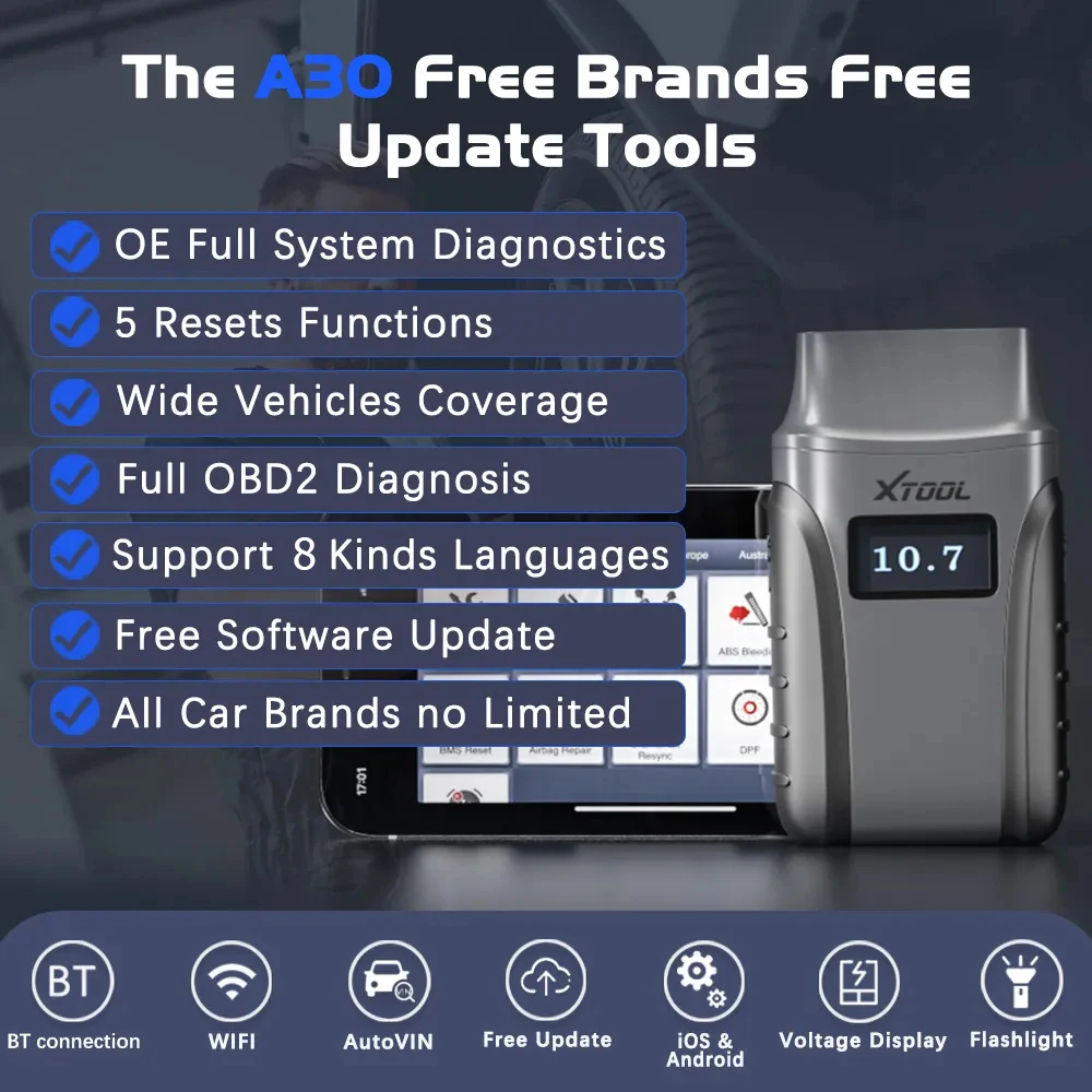 XTOOL Anyscan A30 OBD2 Scanner Full System Diangose Diagnostic Tool Throttle DPF SAS Reset Code Reader Lifetime Free Update