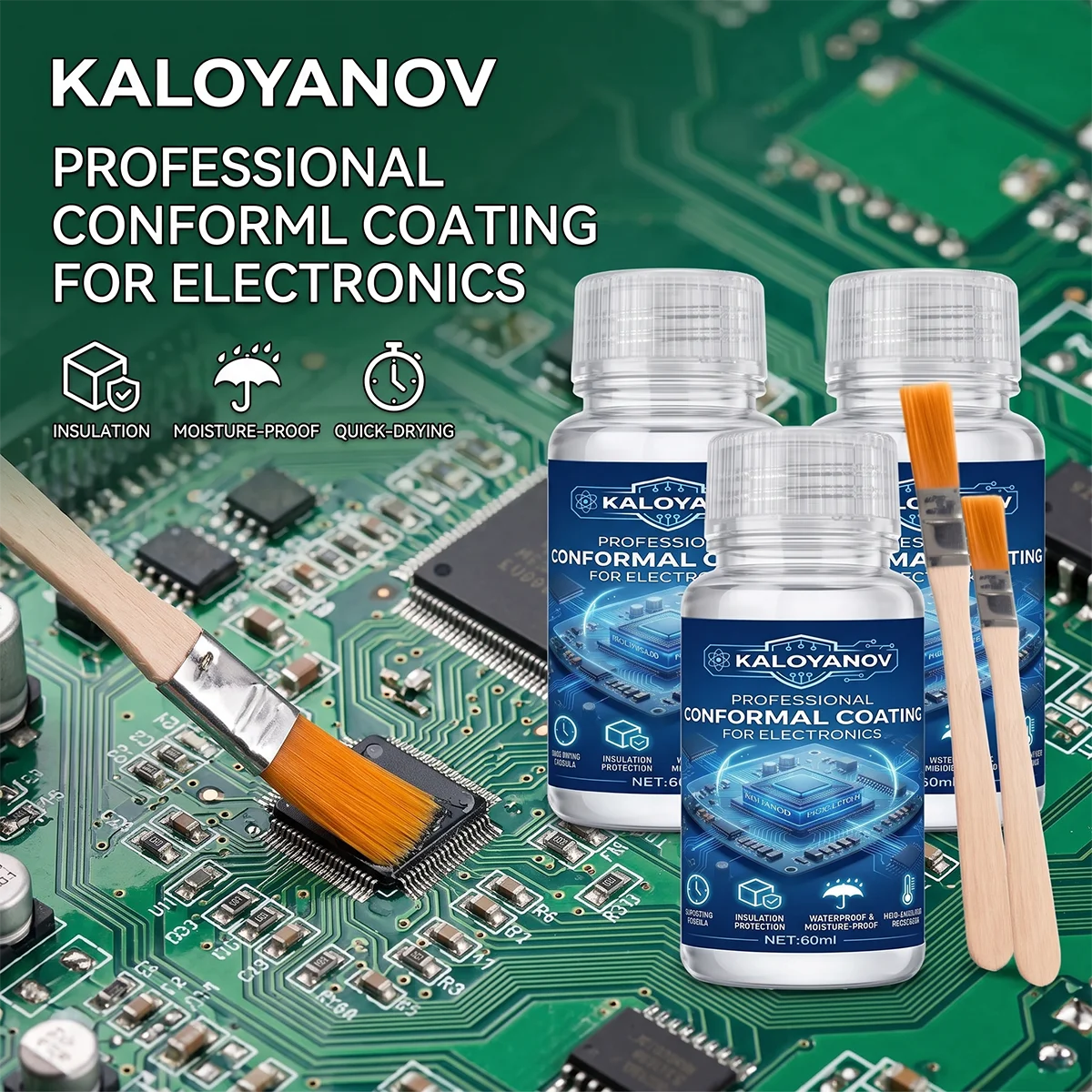 Waterproof PCB Conformal Coating | 60ml Fast-Dry Liquid Insulation Paint with Brush for Electronic Circuit Board Protection