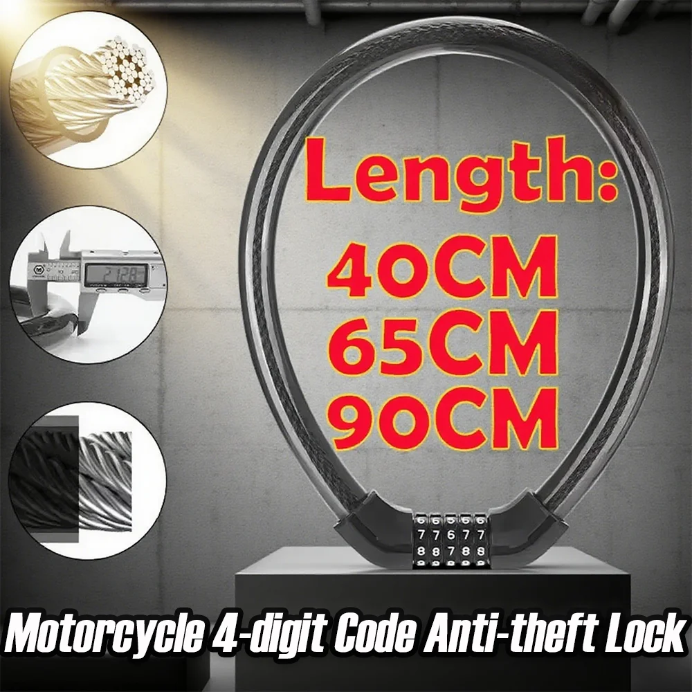 

Versatile Motorcycle 4-digit Code Anti-theft Lock High-quality Reinforced Mountain Bike Road Bike Security Lock Moto Accessories