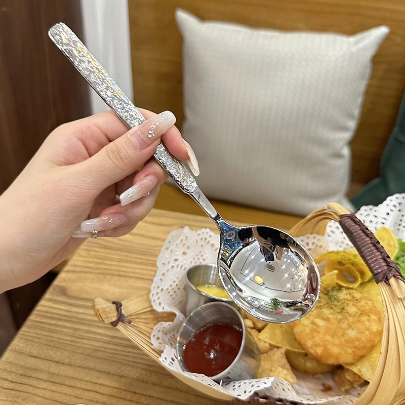 

1 шт., 19,5 см, круглая ложка из нержавеющей стали, ужин, длинная ручка, десертные ложки для перемешивания, кухонные аксессуары, гаджеты