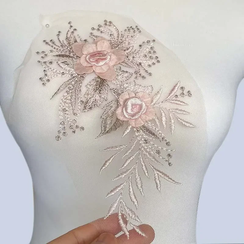 22*12CM 3d Flower Decals Clothes Patches,Fabric Lace Applique Embroidery Sewing Supplies Decoration for Dress,Clothing