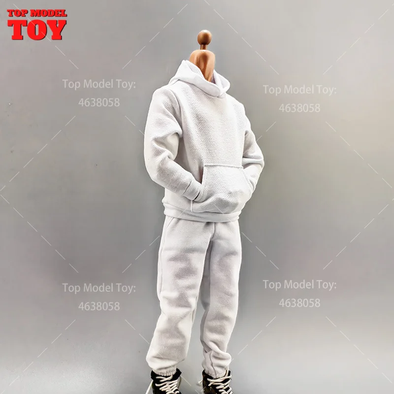 1/6 Scale White Casual Hoodie Long Short Sleeve Pants Set Clothes Accessory Model Fit 12\'\' Male Soldier Action Figure Body Dolls