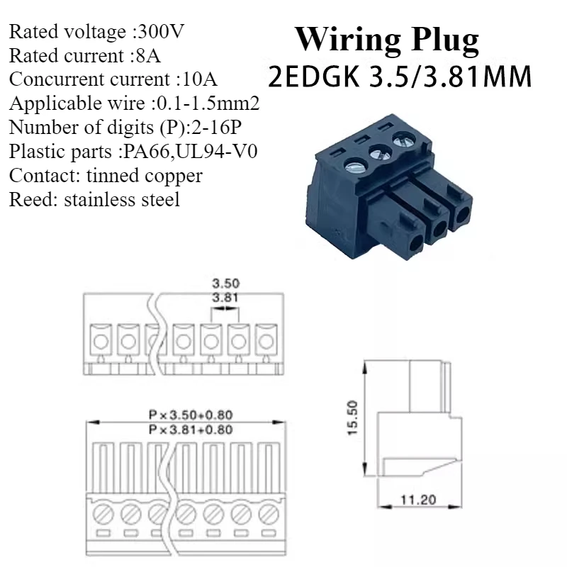 2/10 مجموعات/وحدة 2EDG-3.81 مللي متر المكونات في PCB الأسلاك محطة 15EDGK/VC/RC إبرة مستقيمة إبرة منحنية 2P-16P أسود أخضر برتقالي