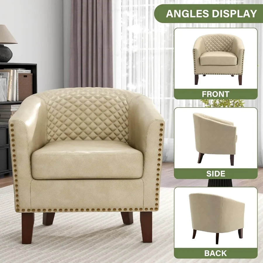 كرسي من الجلد الصناعي كرسي نادي برميل كرسي منجد لغرفة المعيشة مريح حديث كرسي بذراع مستدير لغرفة النوم والقراءة S #5