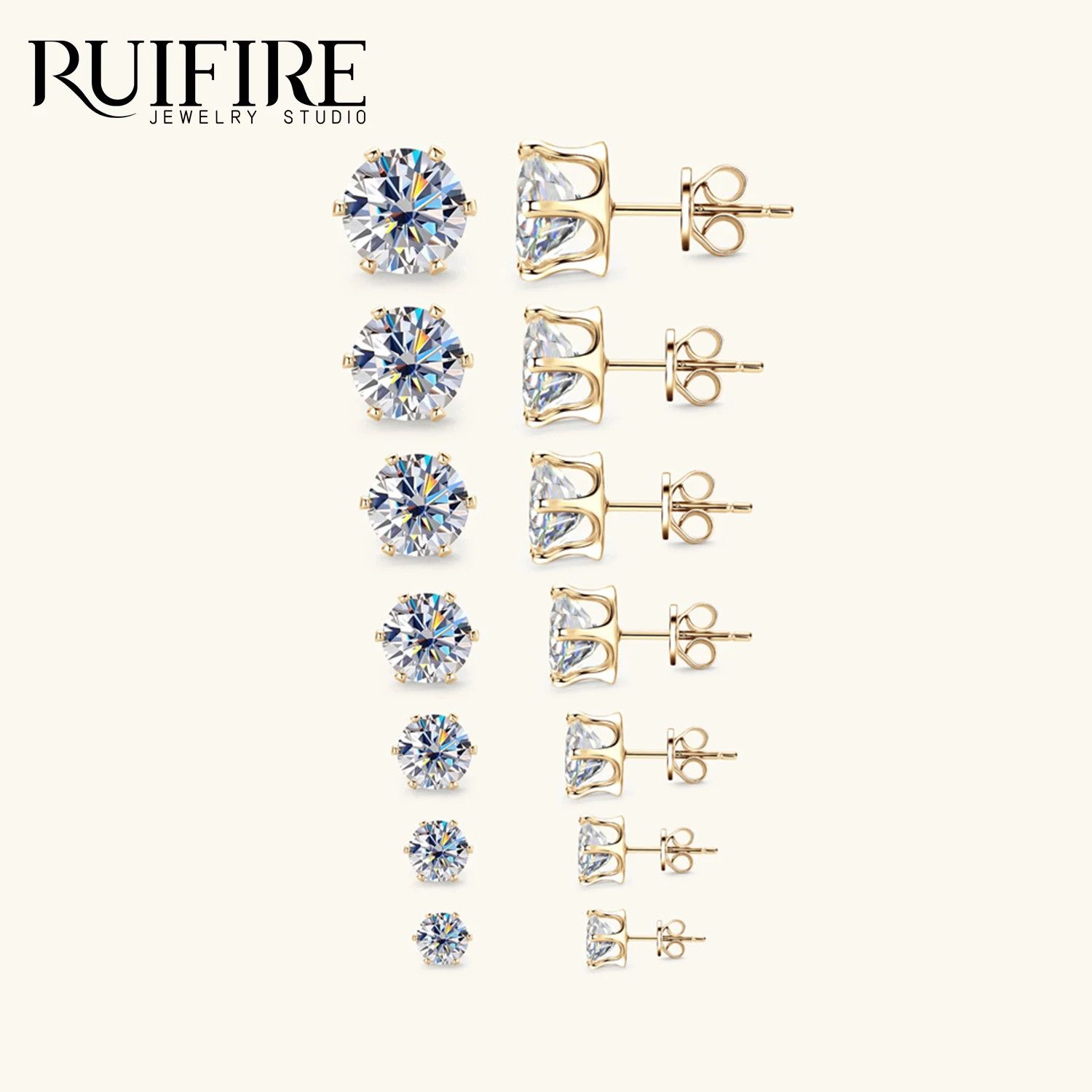 

RUIFIRE Hypoallergenic 0.1-3 Carat Moissanite Stud Earrings For Women Men D Color S925 Sterling Silver 6 Claws Round Ear Jewelry