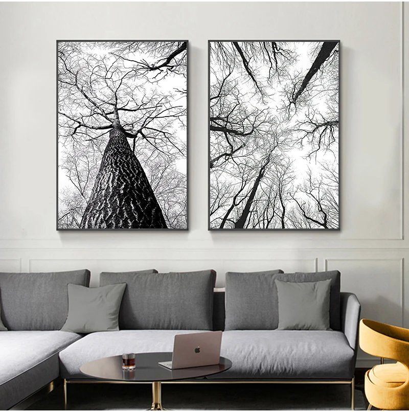 Scandinavian Tree Print Hunting Posters Deer Antlers Wall Art Woodland Tree Minimalist Canvas Painting Home Room Decoration