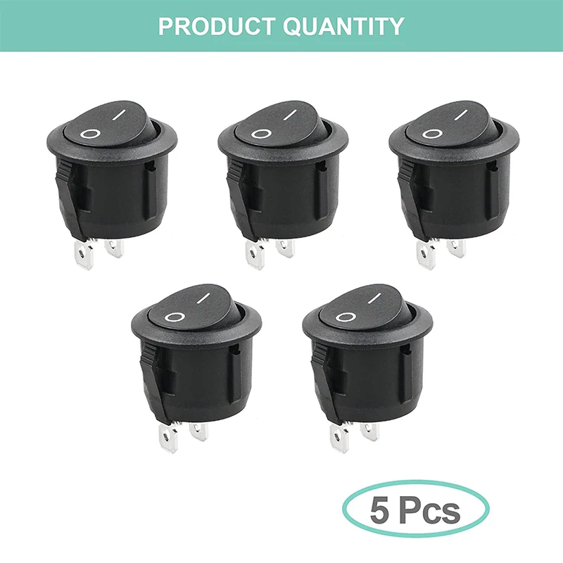 5 PCS SPST Snap-in ON-Off 2 Pin Round Snap Rocker Boat Switch Black AC 250V 6A 125V 10A for Car Auto Boat Household Appliances