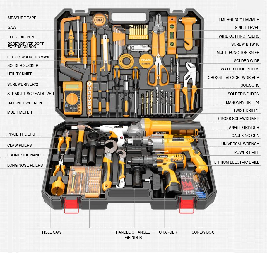 BEHAPPY électricien dédié ensemble d'outils de quincaillerie domestique multifonction en plastique étanche