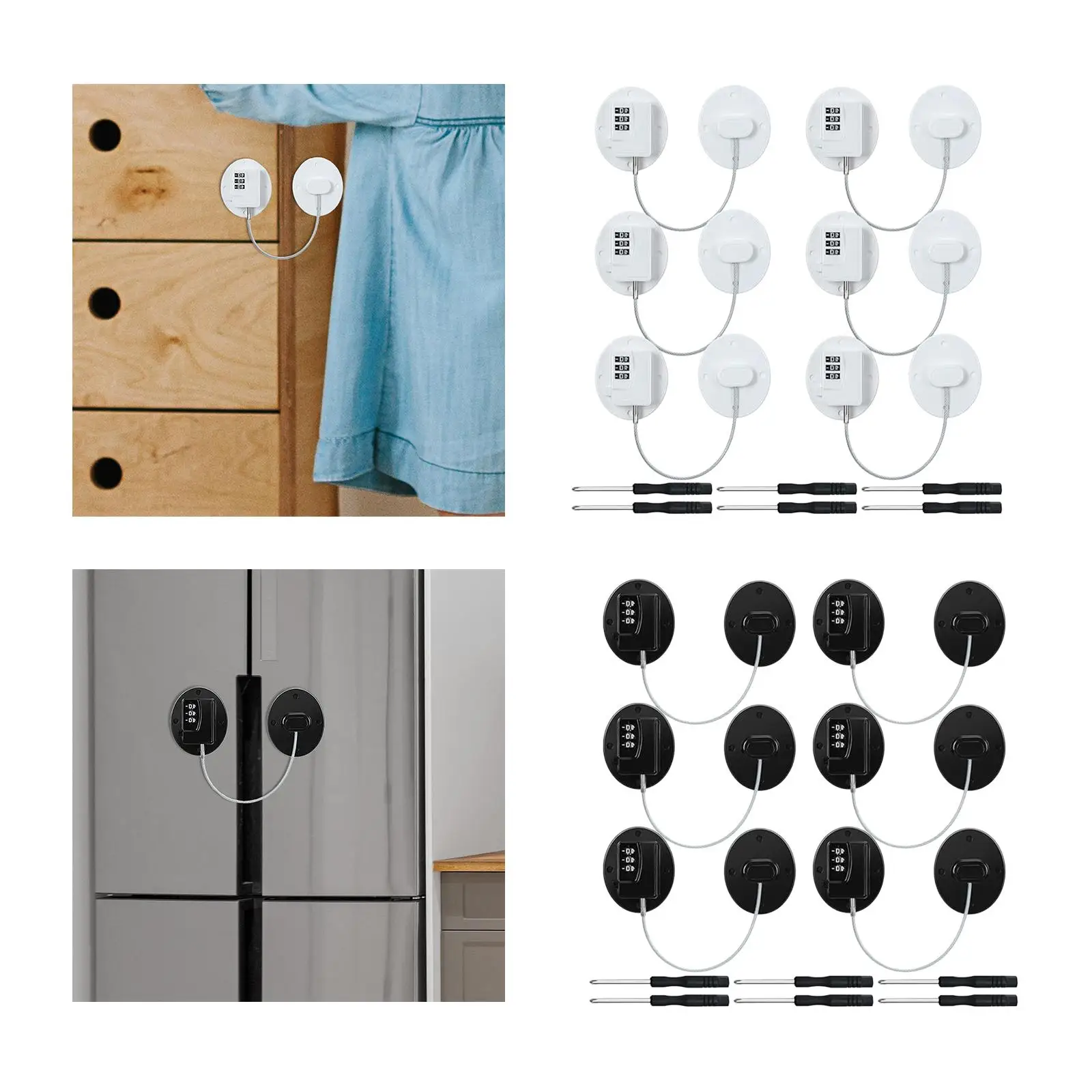 6x Combination Cabinet Locks Drawer Locks Refrigerator Lock Child Cabinet Lock for Fridge, Cabinets ,Refrigerators