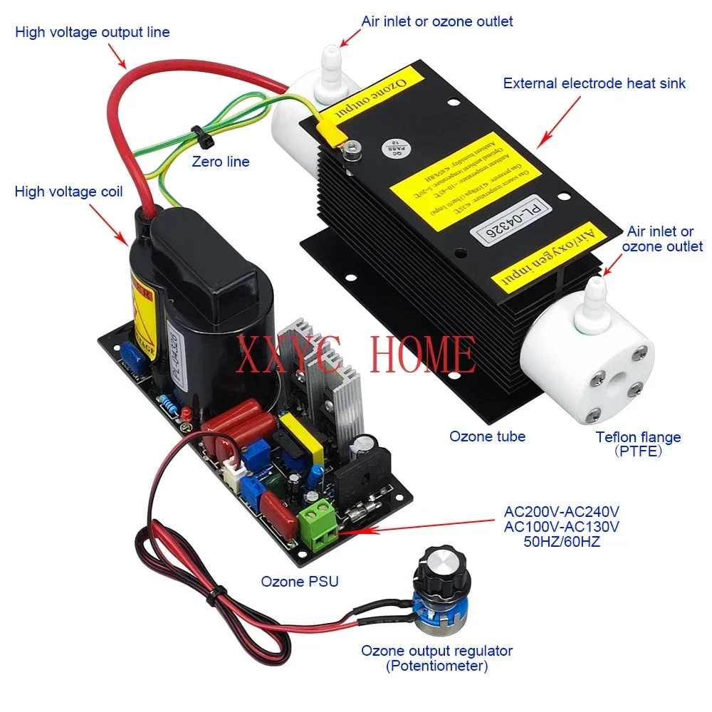 CE FCC ROHS Patented product 5G/H 5grams adjustable High concentration narrow gap discharge quartz tube ozone generator kit