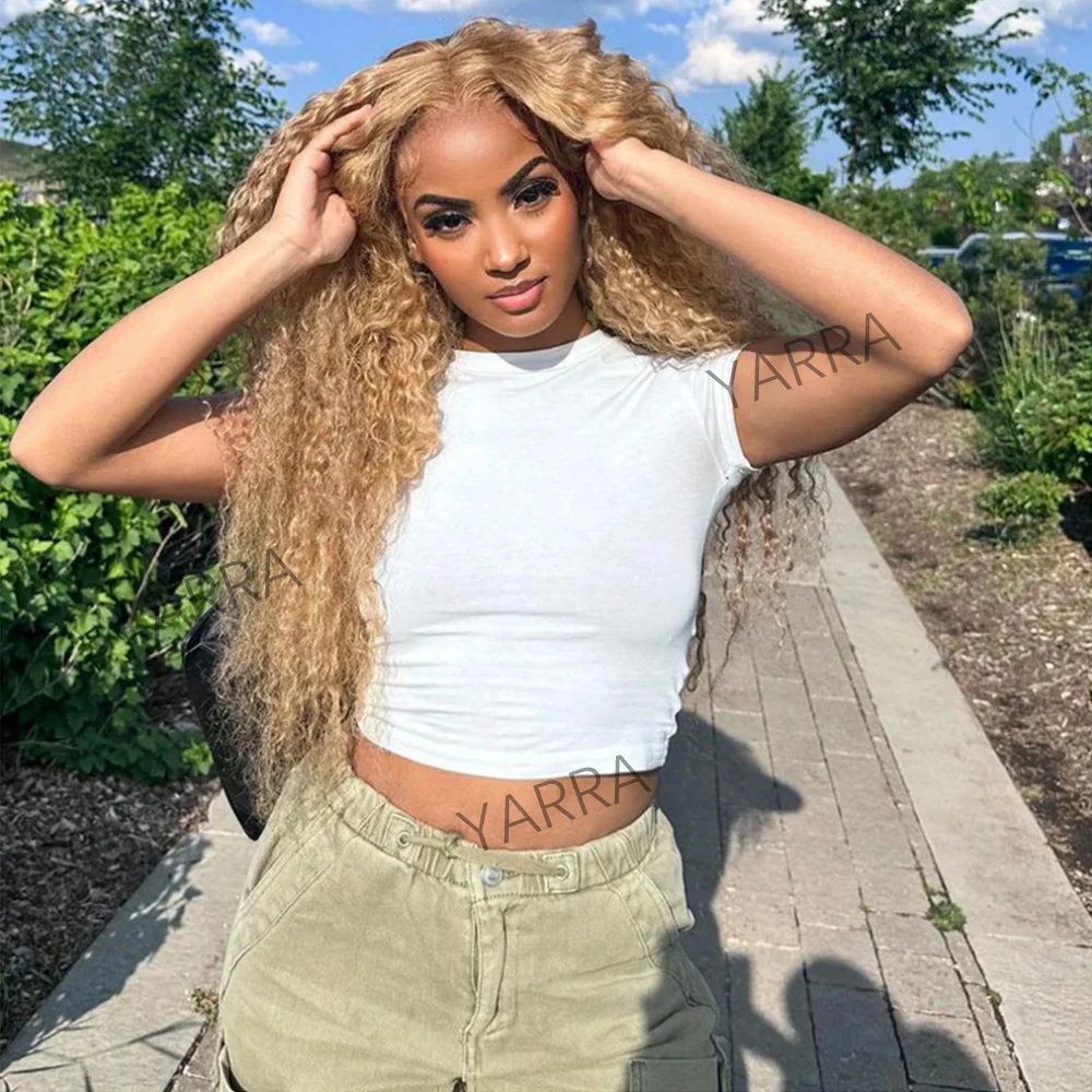 13x6 Honey Blonde Colored Kinky Curly Human Hair Wigs Top Hairline 13x4 Lace Front Glueless Wig Transparent Lace For Black Women