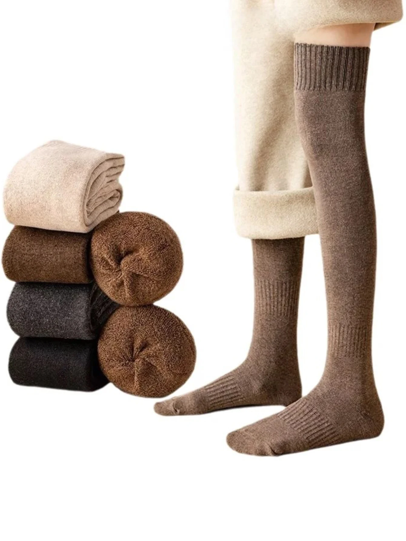 Ein Paar knielange Socken mit Schlaufen für Damen-Herbst- und Winterwärme