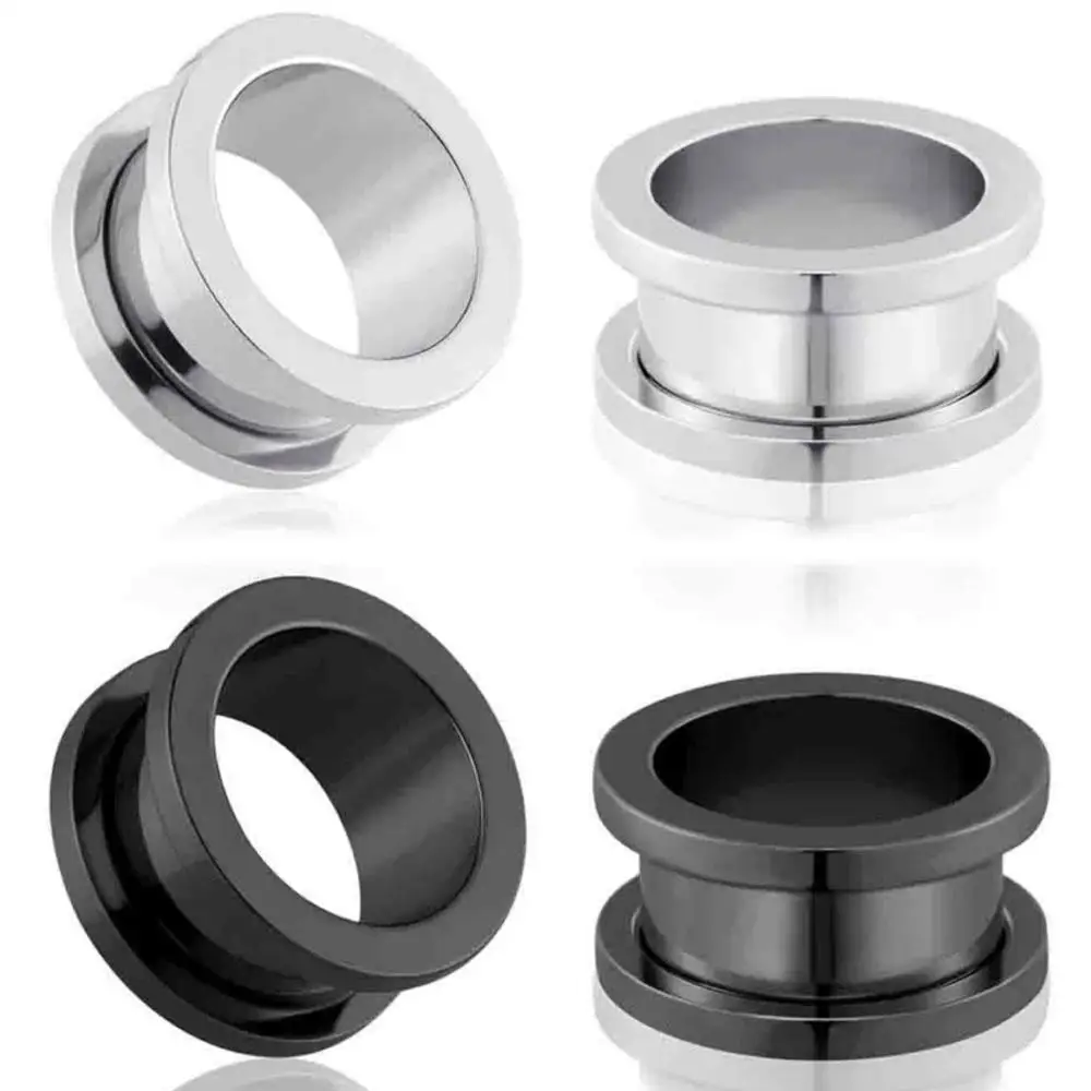 2Pairs 316L Stainless Steel Ear Tunnels Double Flare Black Earrings Expander Earrings Stretchers Piercing Body Jewelry Unisex