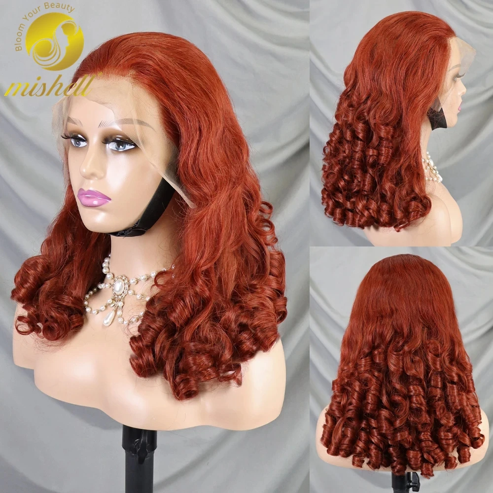 

24inch 33# Color Fumi Loose Wave Wigs Bouncy Curly Human Hair Wig 13x4 Transparent Lace Frontal Wig 300% Density for Black Women