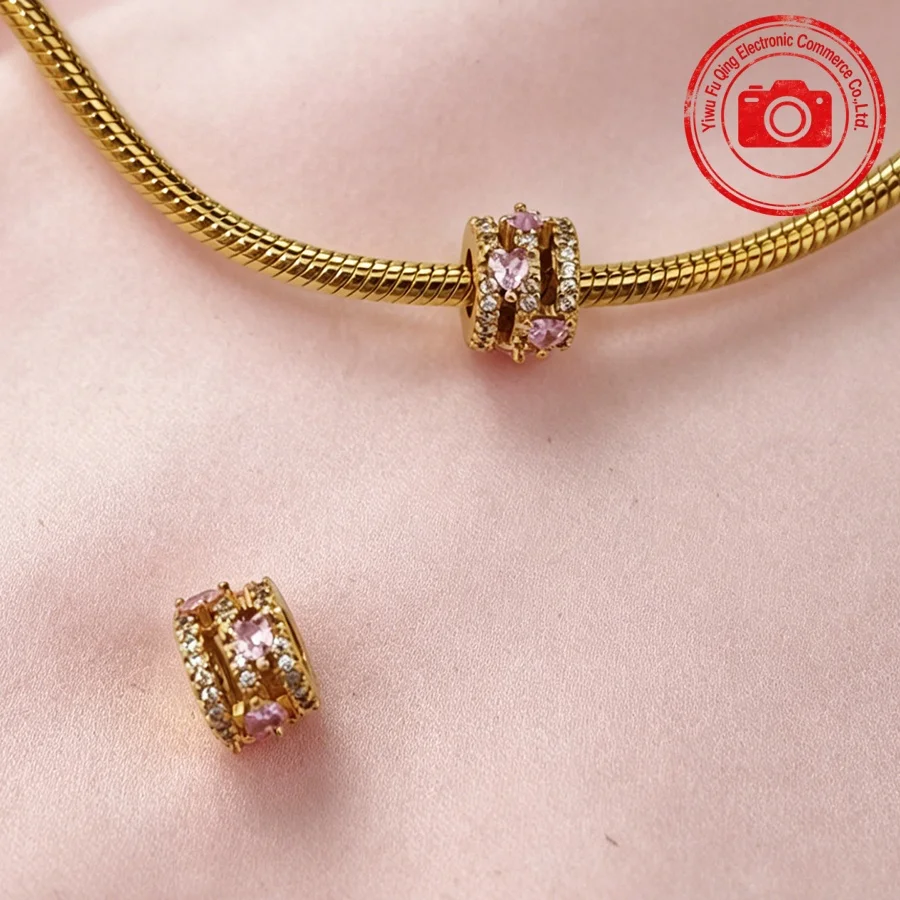 Bestseller Goldene Anhänger DIY Schmuckgeschenke Handgeschriebener Liebesbrief mit Amorherz Rosa Runde Clip-Perlen Passend für Original-Armbänder